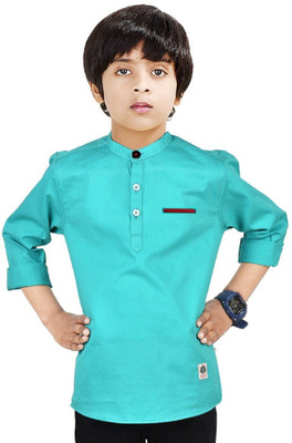 NirvaanaTrends Boys Solid Straight Kurta(Blue)