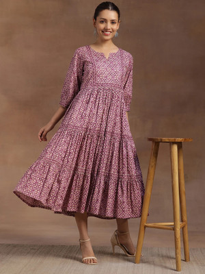 LIBAS Women Printed A-line Kurta(Purple)