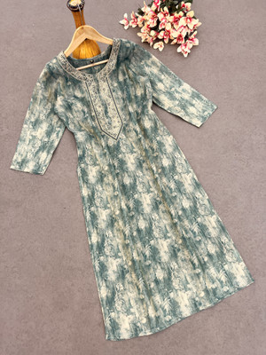Uday art Women Embroidered A-line Kurta(Light Green)