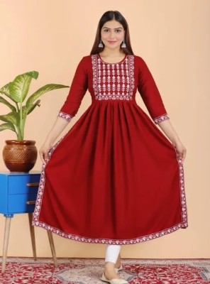 MEHAZ FASHION Women Embroidered A-line Kurta(Maroon)