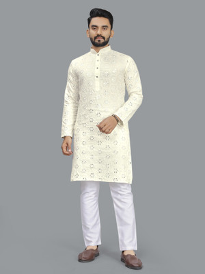 ZINKU FASHION Men Embroidered A-line Kurta(White)