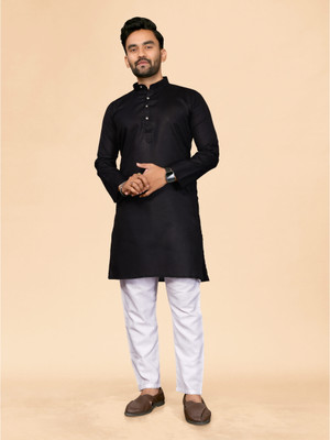 Moda Rapido Men Solid, Self Design A-line Kurta(Black)