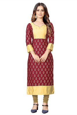 meesorra Women Geometric Print Straight Kurta(Maroon)