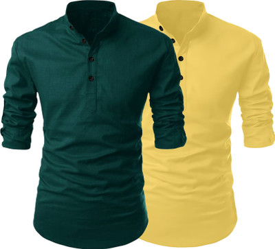 SWAMOTIFASHION Men Solid Straight Kurta(Green, Yellow)