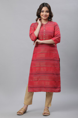 Aurelia Women Geometric Print Straight Kurta(Pink)