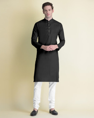 JENZEE Men Solid Straight Kurta(Black)