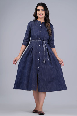 EMPIRE STYLE Women Self Design Flared Kurta(Blue)