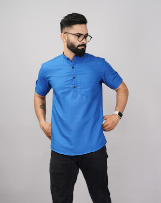 ANAGH ENTERPRISE Men Solid Straight Kurta(Blue)