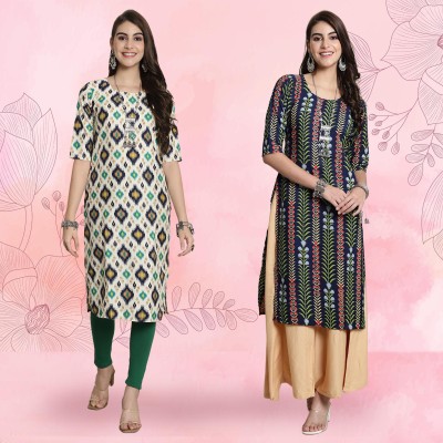 EthnicBasket Women Printed Straight Kurta(Multicolor)