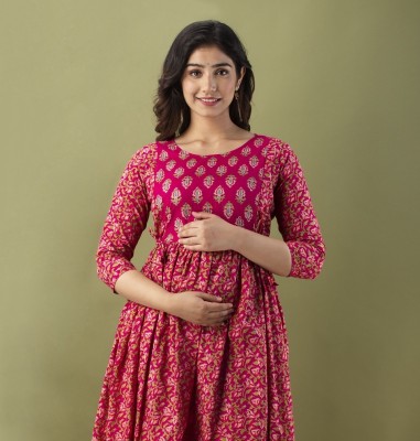 Tulsiram Women Printed Anarkali Kurta(Pink)