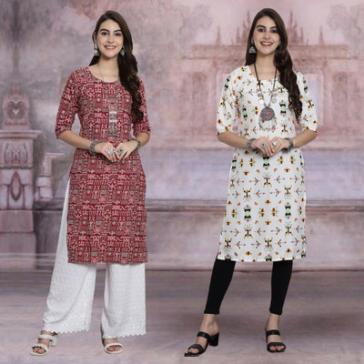 Moda Rapido Women Printed Straight Kurta(Multicolor)