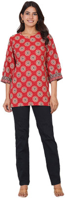 Anurang Women Printed Straight Kurta(Red)