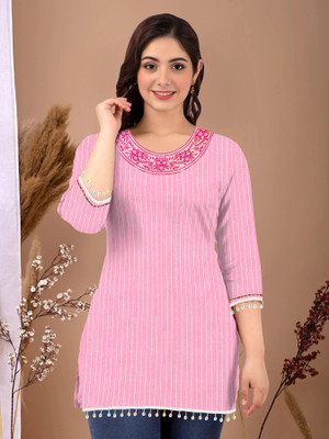 starenterprises Women Embroidered Straight Kurta(Pink)