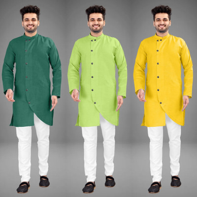 DIAMOND CLUSTER Men Solid Trail Cut Kurta(Multicolor)