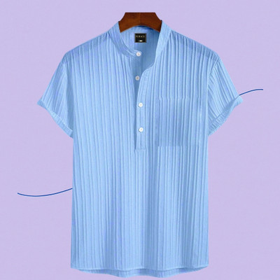 Look Trendy Men Printed Straight Kurta(Light Blue)