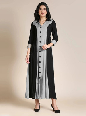 madhuram textiles Women Solid Flared Kurta(Grey)
