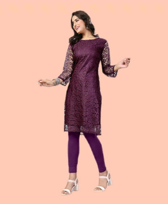 Manthan Creation Women Self Design A-line Kurta(Purple)