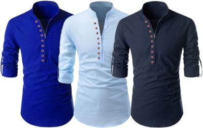 DEELMO Men Solid Straight Kurta(Dark Blue)