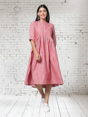 Rangrasiya Women A-line Pink Midi/Calf Length Dress