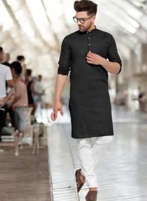 Rashmi Genz Men Printed Straight Kurta(Black)
