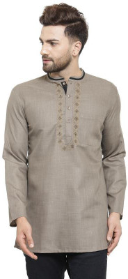 Arch Element Men Embroidered Straight Kurta(Grey)