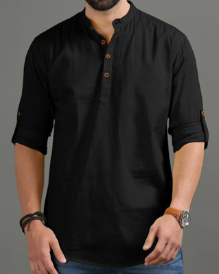 Univibe Men Solid Straight Kurta(Black)