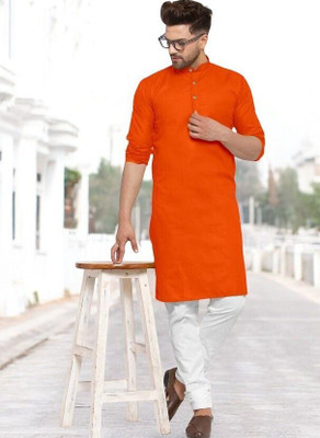 Trending Rashmi Men Solid Straight Kurta(Orange)
