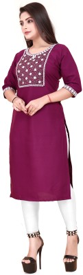 TITHIGARMENTS Women Embroidered A-line Kurta(Purple)