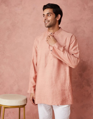 Fabindia Men Solid Straight Kurta(Orange)