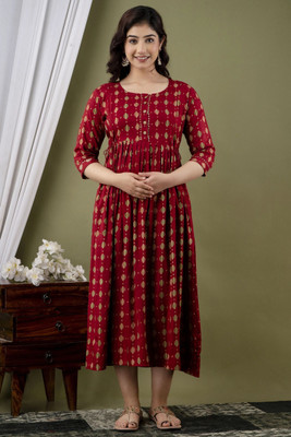 UrbanRang Women Printed Anarkali Kurta(Maroon)