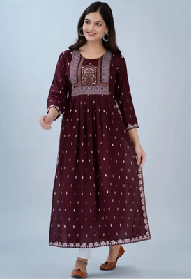 neelkanth fashion Women Embroidered, Printed A-line Kurta(Maroon)