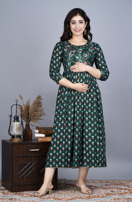 Jai Vijay Creations Women Block Print Anarkali Kurta(Green)