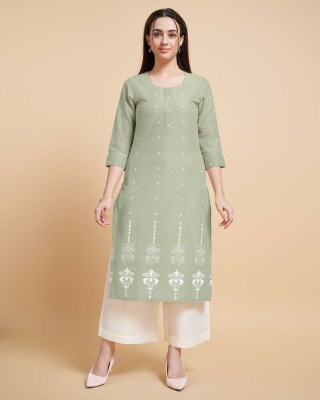 BESHASTUDIO Women Printed A-line Kurta(Light Green)