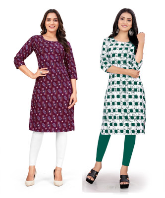 PAYAL POLYESTER Women Printed Straight Kurta(Multicolor)