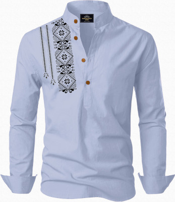 Kavyangle Creation Men Printed Straight Kurta(Light Blue)