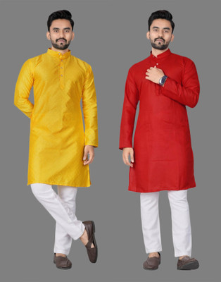 DHASU TRENDZ Men Self Design, Solid Straight Kurta(Multicolor)