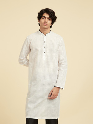 DIWAS by Manyavar Men Printed Straight Kurta(White)