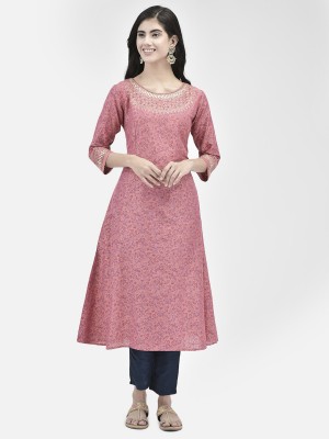 Span Women Self Design A-line Kurta(Pink)