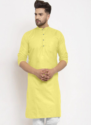 Rajababu Men Solid Straight Kurta(Yellow)