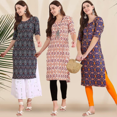EthnicBasket Women Printed Straight Kurta(Multicolor)