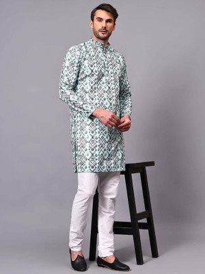 FireFish Men Self Design A-line Kurta(Light Green)