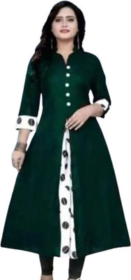 texpa Women Solid A-line Kurta(Dark Green, White)