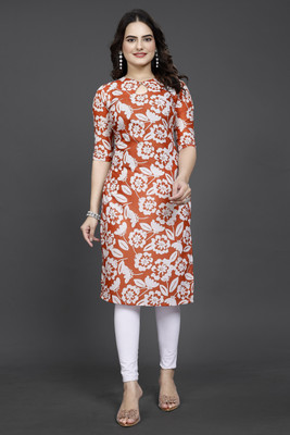RANGRASIYA CORPORATION Women Printed Straight Kurta(Orange)