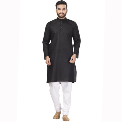 VyomCreation Men Solid Straight Kurta(Black)