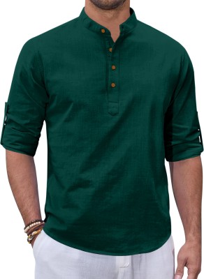 ZOMBOM Men Solid Straight Kurta(Dark Green)