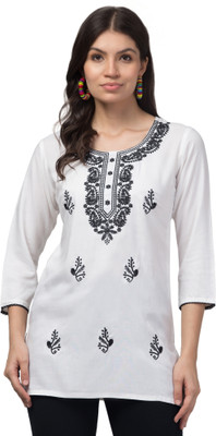 timorous fashion Women Embroidered A-line Kurta(Dark Blue)