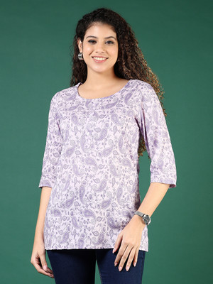 V-MART Women Printed Straight Kurta(Purple)