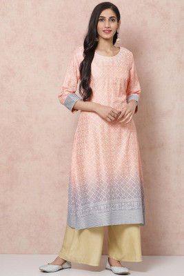 RANGRITI Women Printed A-line Kurta(Pink)