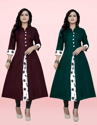 Virass Creation Women Printed A-line Kurta(Maroon, Dark Green)