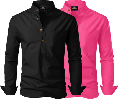 Kavyangle Creation Men Solid Straight Kurta(Black, Multicolor)